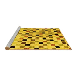 Sideview of Machine Washable Checkered Yellow Modern Rug, wshabs101yw