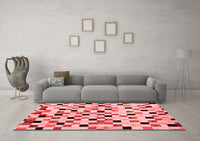 Machine Washable Checkered Red Modern Rug, wshabs101red