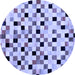 Round Machine Washable Checkered Blue Modern Rug, wshabs101blu