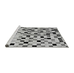 Sideview of Machine Washable Checkered Gray Modern Rug, wshabs101gry