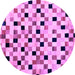 Round Machine Washable Checkered Purple Modern Area Rugs, wshabs101pur