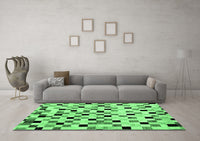 Machine Washable Checkered Emerald Green Modern Rug, wshabs101emgrn