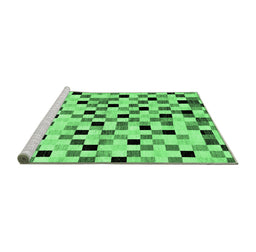 Sideview of Machine Washable Checkered Emerald Green Modern Area Rugs, wshabs101emgrn