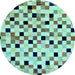 Round Machine Washable Checkered Light Blue Modern Rug, wshabs101lblu