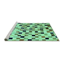 Sideview of Machine Washable Checkered Turquoise Modern Area Rugs, wshabs101turq