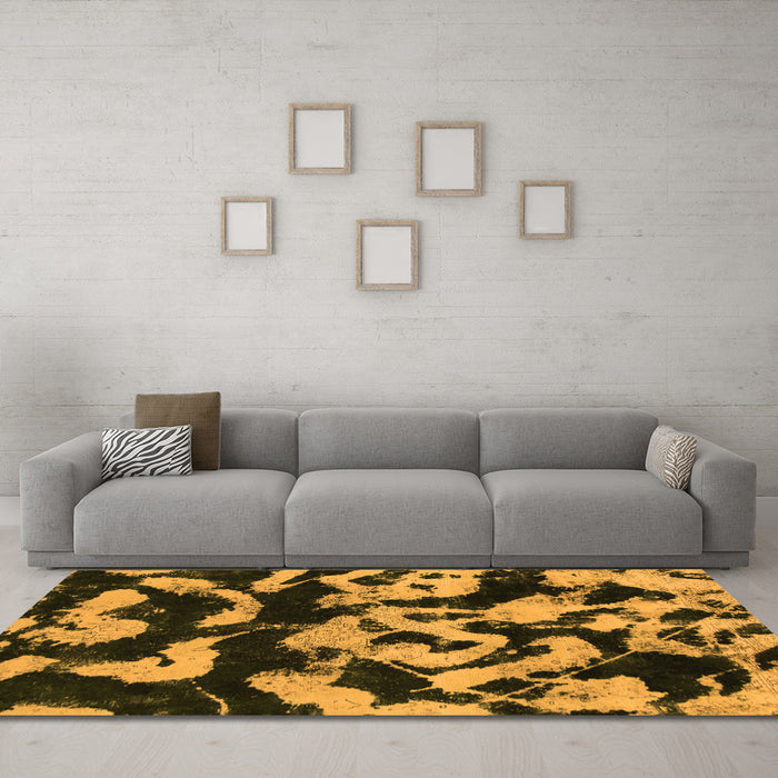 Machine Washable Abstract Orange Modern Area Rugs in a Living Room, wshabs1020org