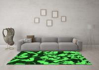 Machine Washable Abstract Green Modern Rug, wshabs1020grn