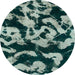 Round Machine Washable Abstract Dark Sea Green Rug, wshabs1020