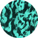 Round Machine Washable Abstract Turquoise Modern Area Rugs, wshabs1020turq