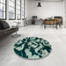 Round Machine Washable Abstract Dark Sea Green Rug in a Office, wshabs1020