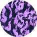 Round Machine Washable Abstract Purple Modern Area Rugs, wshabs1020pur