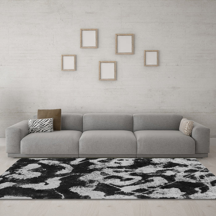 Machine Washable Abstract Gray Modern Rug in a Living Room,, wshabs1020gry