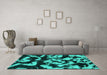 Machine Washable Abstract Turquoise Modern Area Rugs in a Living Room,, wshabs1020turq