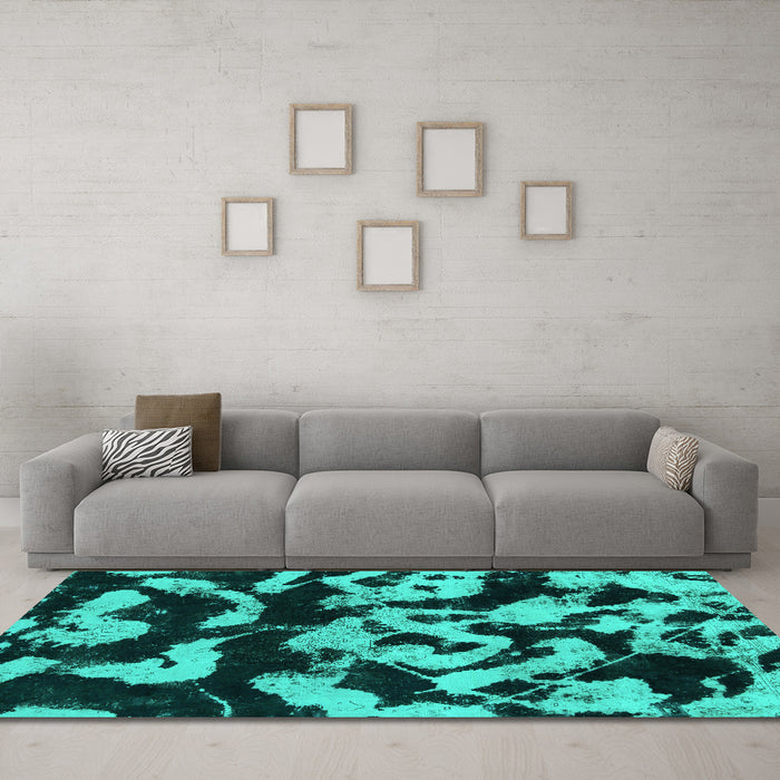 Machine Washable Abstract Turquoise Modern Area Rugs in a Living Room,, wshabs1020turq