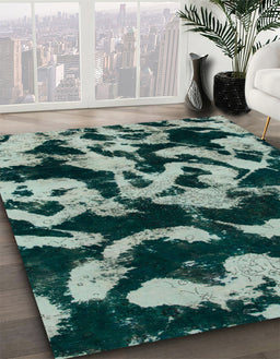Abstract Dark Sea Green Modern Rug in Family Room, abs1020