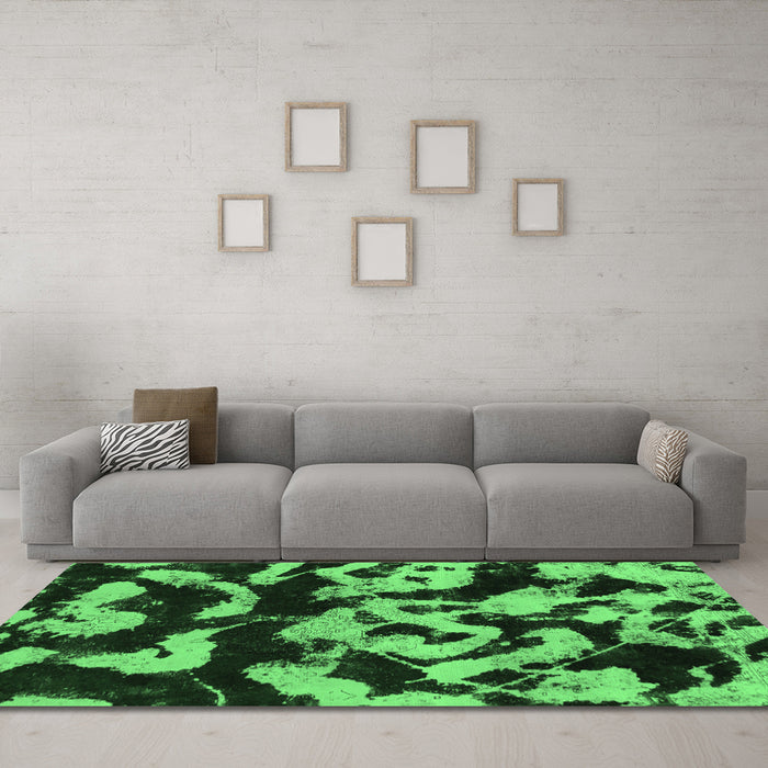 Machine Washable Abstract Emerald Green Modern Area Rugs in a Living Room,, wshabs1020emgrn