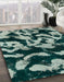 Machine Washable Abstract Dark Sea Green Rug in a Family Room, wshabs1020