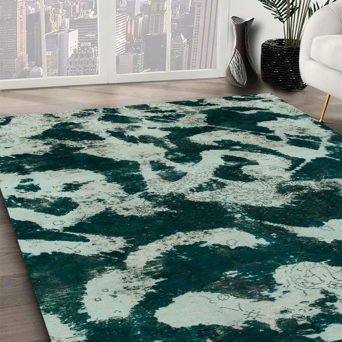 Machine Washable Abstract Dark Sea Green Rug in a Family Room, wshabs1020