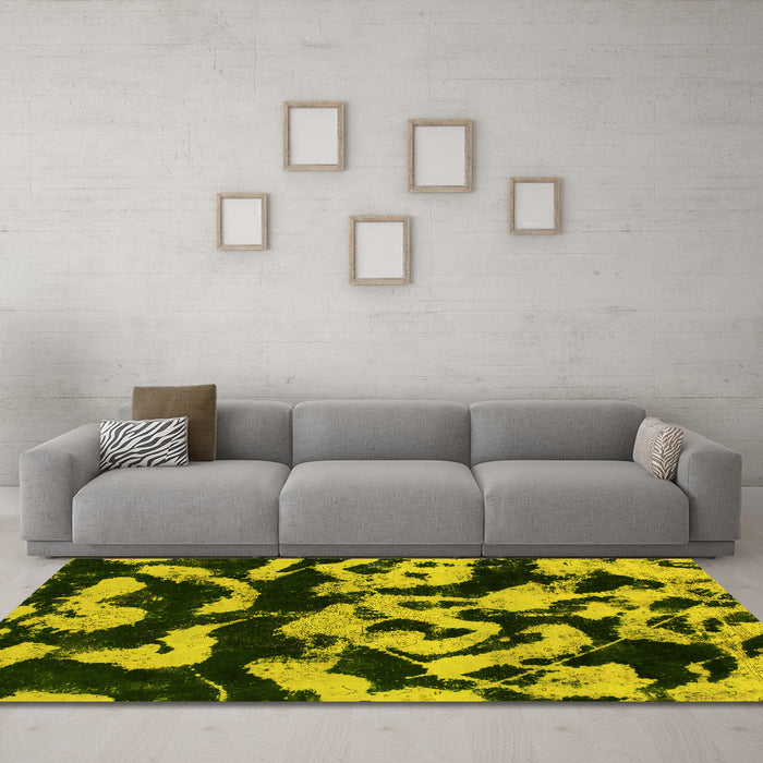 Machine Washable Abstract Yellow Modern Rug in a Living Room, wshabs1020yw