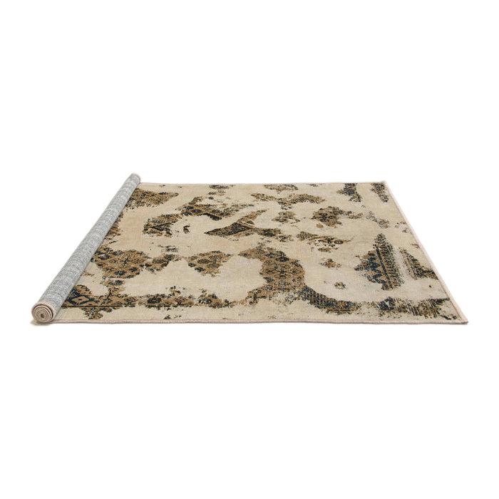 Sideview of Machine Washable Abstract Dark Gold Brown Rug, wshabs1021