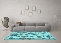 Machine Washable Abstract Light Blue Modern Rug, wshabs1021lblu