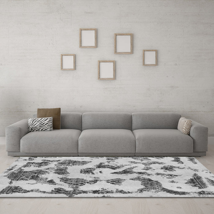 Machine Washable Abstract Gray Modern Rug in a Living Room,, wshabs1021gry