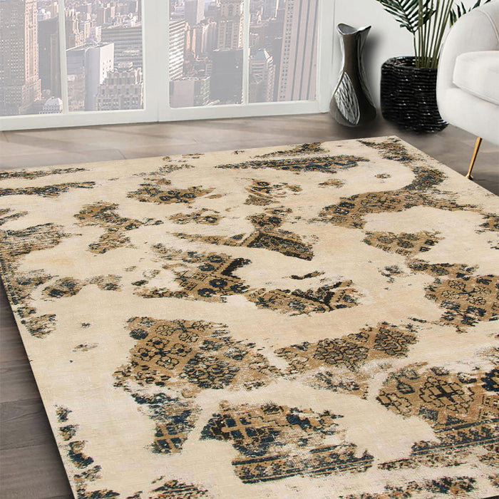Machine Washable Abstract Dark Gold Brown Rug in a Family Room, wshabs1021