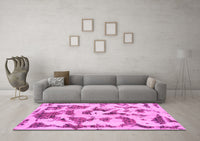 Machine Washable Abstract Pink Modern Rug, wshabs1021pnk