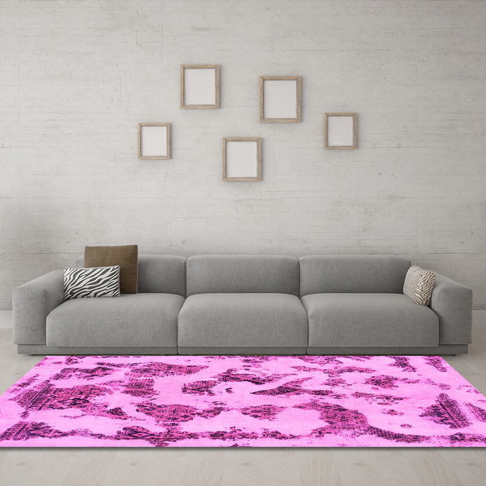 Machine Washable Abstract Pink Modern Rug in a Living Room, wshabs1021pnk