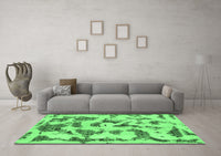 Machine Washable Abstract Emerald Green Modern Rug, wshabs1021emgrn