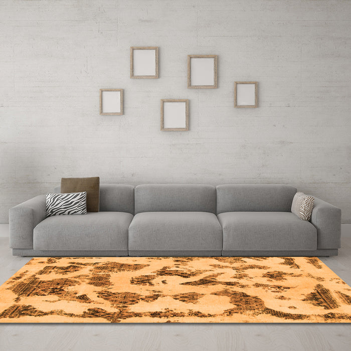 Machine Washable Abstract Orange Modern Area Rugs in a Living Room, wshabs1021org