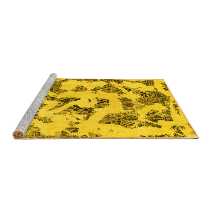 Sideview of Machine Washable Abstract Yellow Modern Rug, wshabs1021yw
