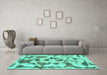 Machine Washable Abstract Turquoise Modern Area Rugs in a Living Room,, wshabs1021turq