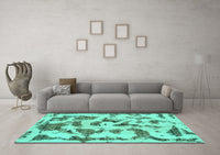 Machine Washable Abstract Turquoise Modern Rug, wshabs1021turq