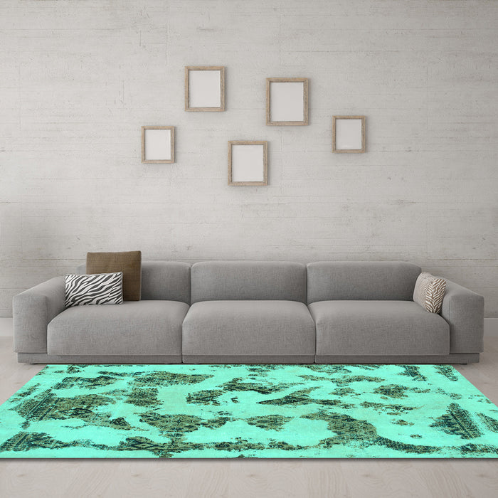Machine Washable Abstract Turquoise Modern Area Rugs in a Living Room,, wshabs1021turq