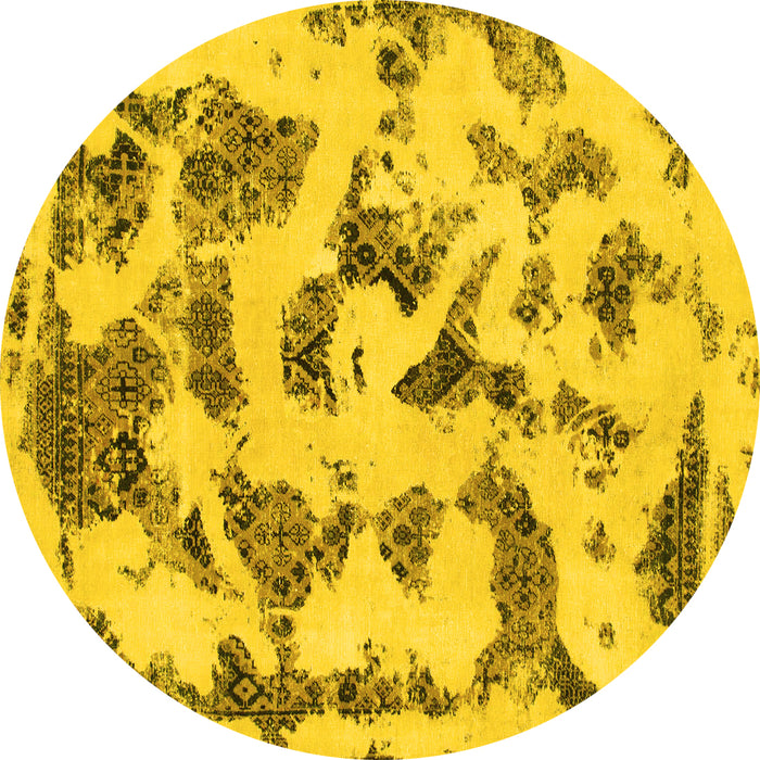 Round Machine Washable Abstract Yellow Modern Rug, wshabs1021yw