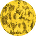 Round Machine Washable Abstract Yellow Modern Rug, wshabs1021yw