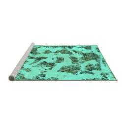 Sideview of Machine Washable Abstract Turquoise Modern Area Rugs, wshabs1021turq