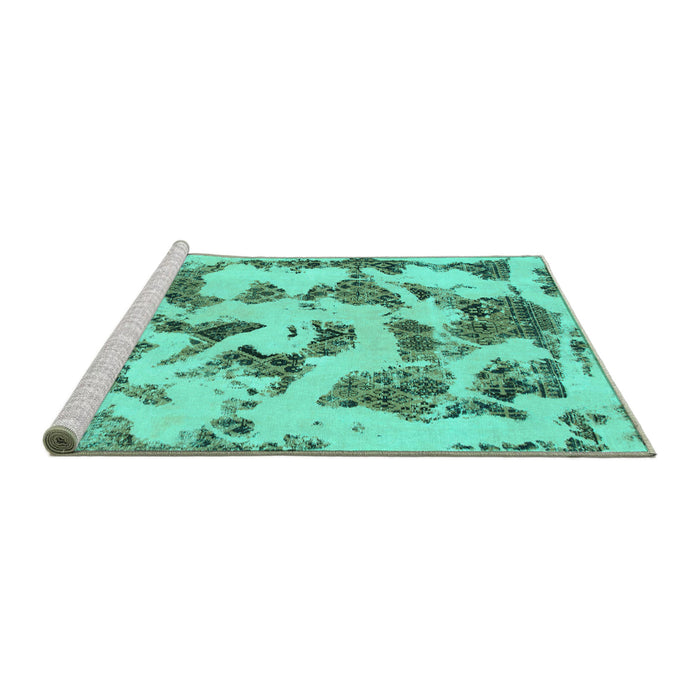 Sideview of Machine Washable Abstract Turquoise Modern Area Rugs, wshabs1021turq