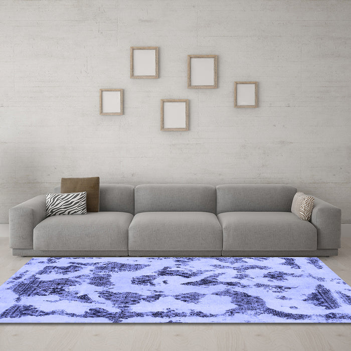 Machine Washable Abstract Blue Modern Rug in a Living Room, wshabs1021blu