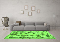 Machine Washable Abstract Green Modern Rug, wshabs1021grn