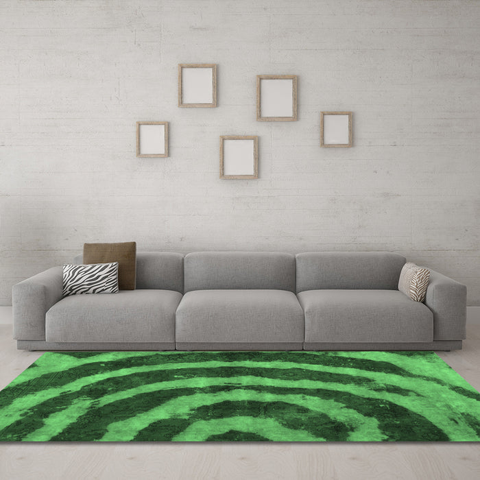 Machine Washable Abstract Emerald Green Modern Area Rugs in a Living Room,, wshabs1022emgrn