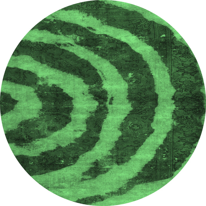 Round Abstract Emerald Green Modern Rug, abs1022emgrn