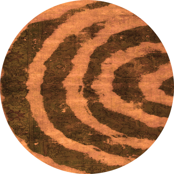 Round Machine Washable Abstract Orange Modern Area Rugs, wshabs1022org