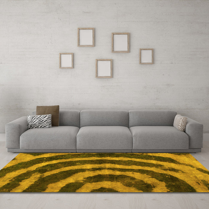 Machine Washable Abstract Yellow Modern Rug in a Living Room, wshabs1022yw
