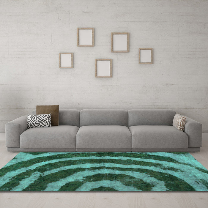 Machine Washable Abstract Turquoise Modern Area Rugs in a Living Room,, wshabs1022turq