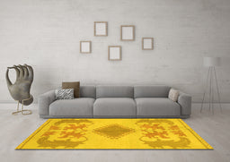 Machine Washable Abstract Yellow Modern Rug in a Living Room, wshabs1023yw