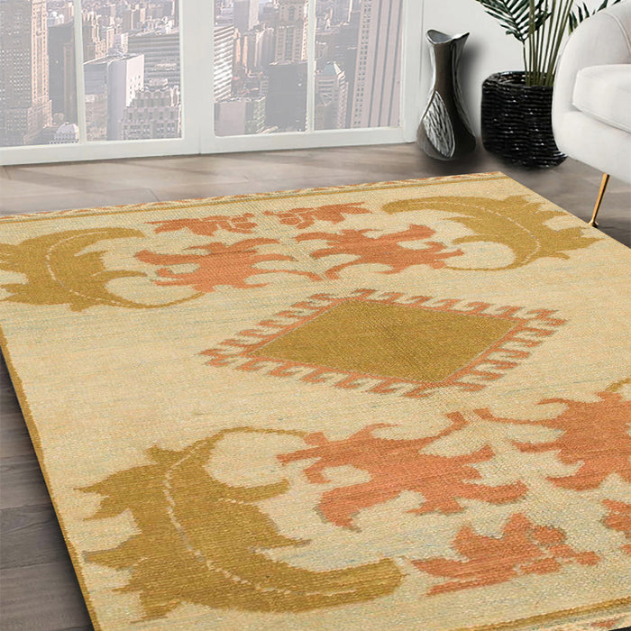 Machine Washable Abstract Chrome Gold Yellow Rug in a Family Room, wshabs1023