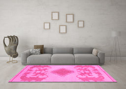 Machine Washable Abstract Pink Modern Rug in a Living Room, wshabs1023pnk