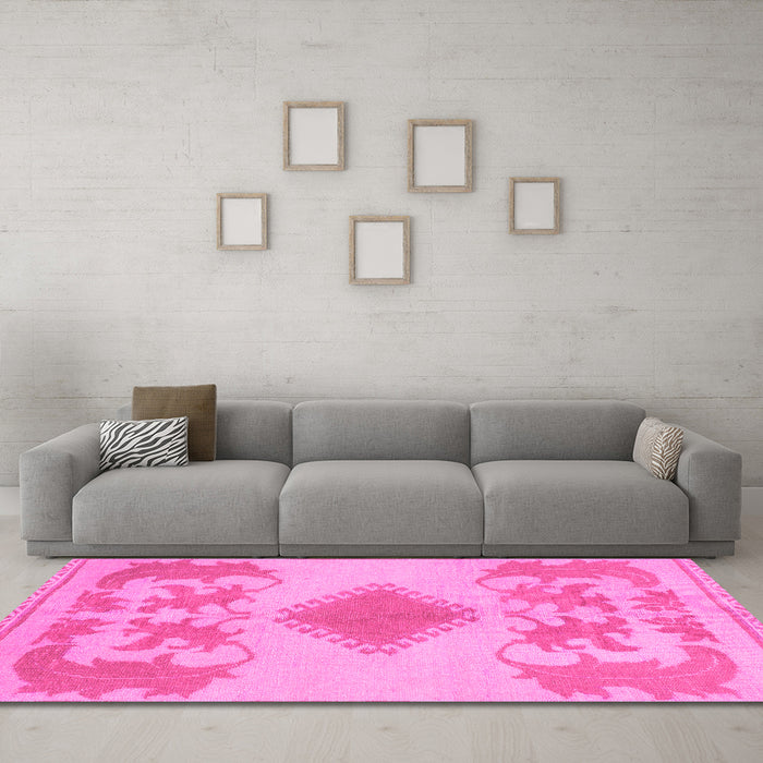 Machine Washable Abstract Pink Modern Rug in a Living Room, wshabs1023pnk